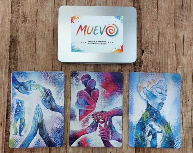 Détails d’illustrations colorées des cartes MUEVO